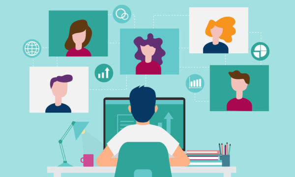 Smart working and video conference, online working with colleagues, vector illustration